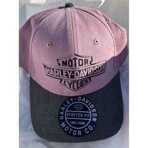 Harley Davidson  Large Logo Stretch Fit Hat Cap -Dusty Pink Brim Is Black